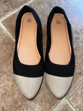 Classic Black and Cream Pointed Toe Women's Flats